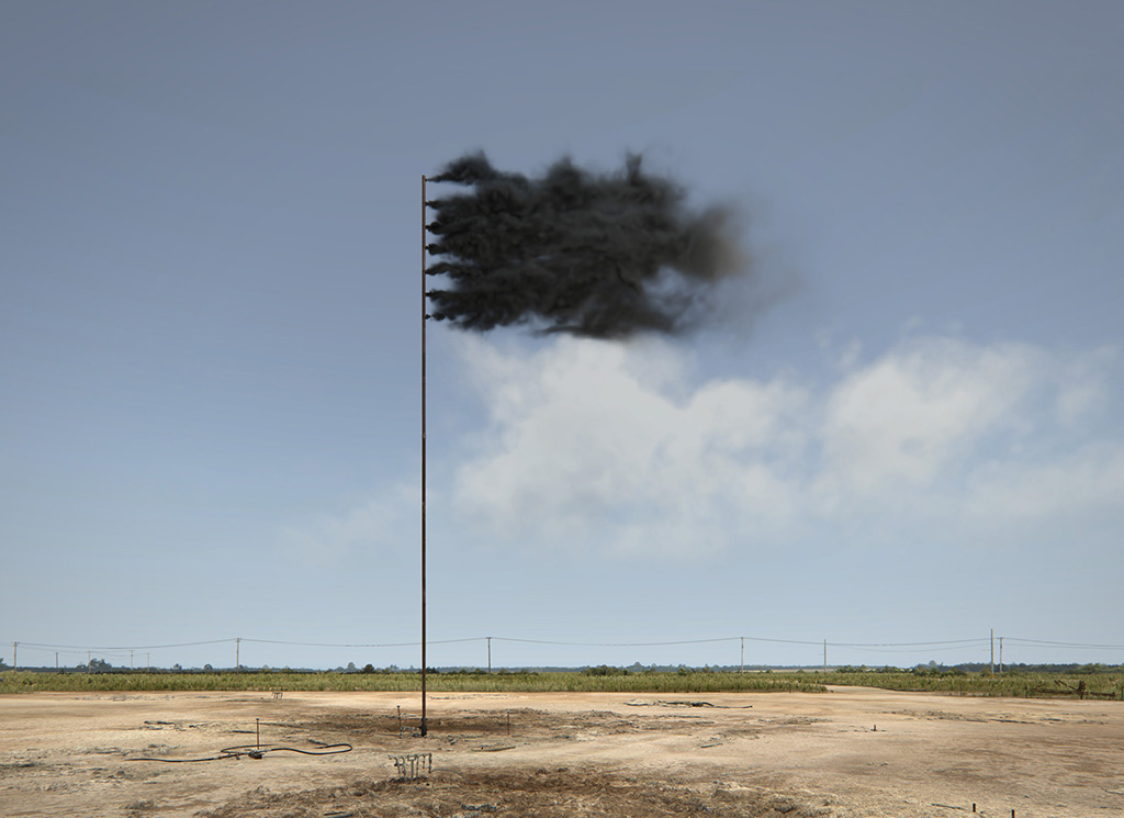 Western Flag (Spindletop, Texas), 2017. 22.4.2017, Mittags. Still der Computersimulation © John Gerrard