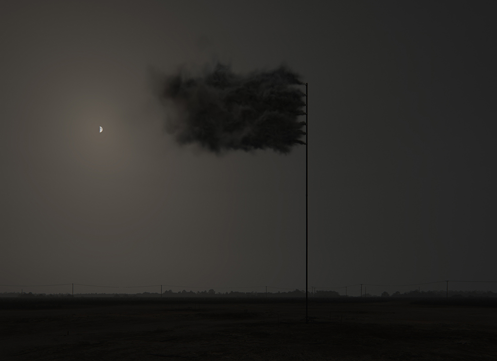 Western Flag (Spindletop, Texas), 2017. 22.4.2017, nachts. Still der Computersimulation © John Gerrard